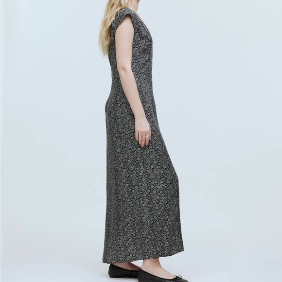 Nwot Madewell Cap-Sleeve V-Neck Midi Dress in Floral Cupro-Blend - Picture 3 of 7